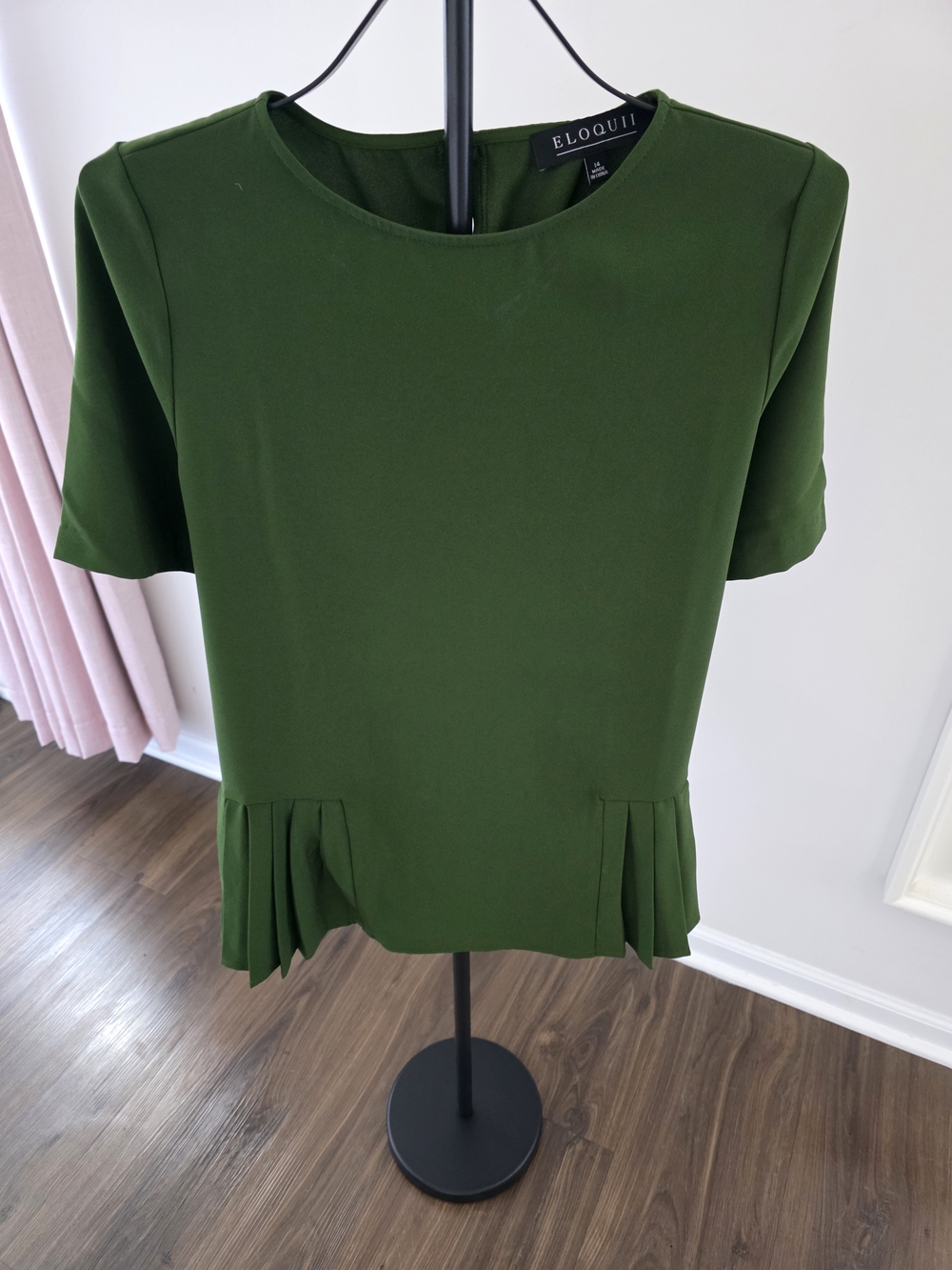 Eloquii Forest Green Short Sleeve Peplum Blouse